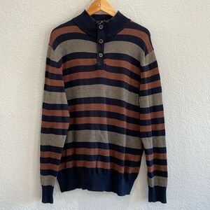 Telluride Clothing Company Striped Cotton Quarter Zip Sweater Size Large